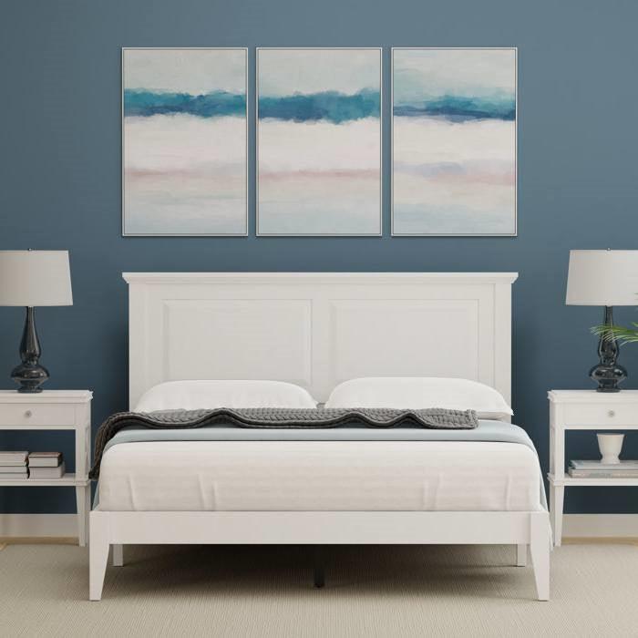 Queen Traditional Solid Oak Wooden Platform Bed Frame with Headboard in White - PRHOMZ