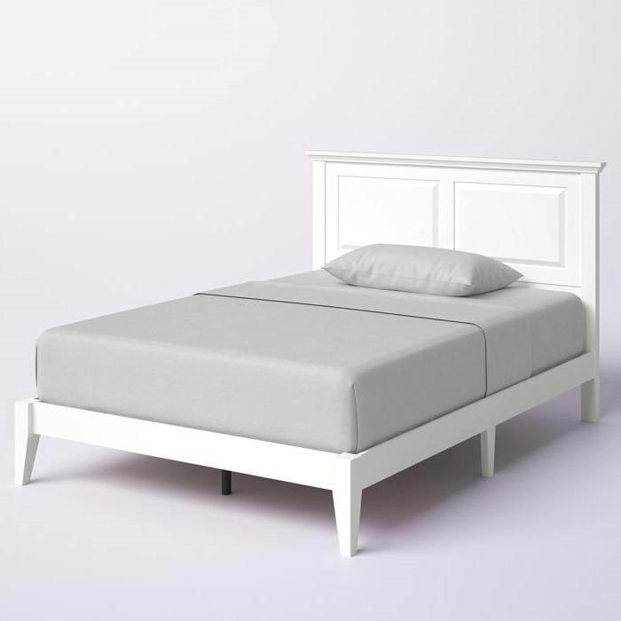 Full Traditional Solid Oak Wooden Platform Bed Frame with Headboard in White - PRHOMZ