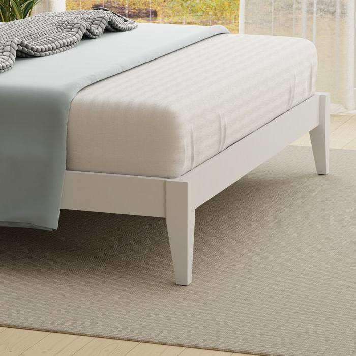 Full Traditional Solid Oak Wooden Platform Bed Frame with Headboard in White - PRHOMZ