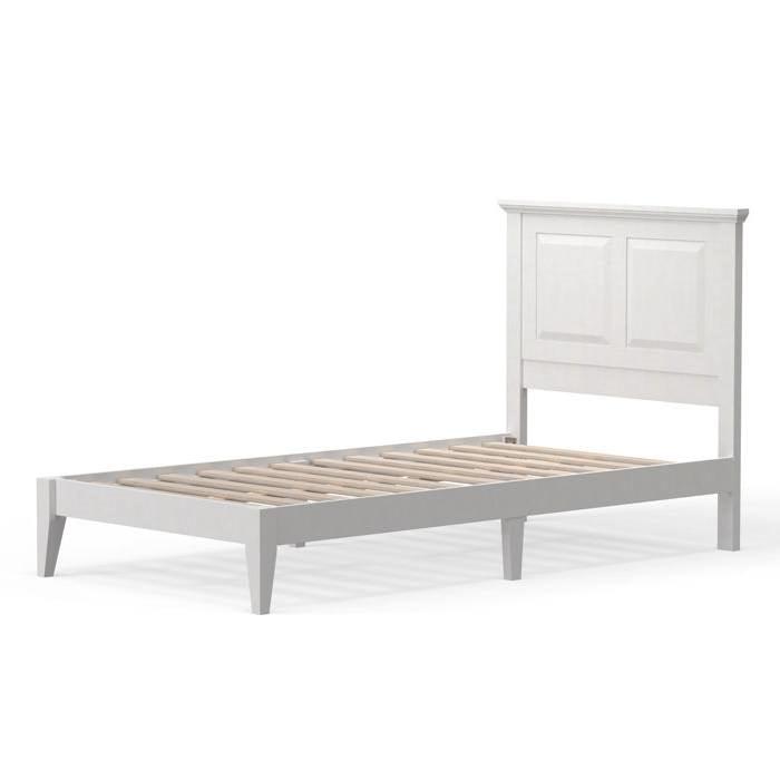 Twin Traditional Solid Oak Wooden Platform Bed Frame with Headboard in White - PRHOMZ