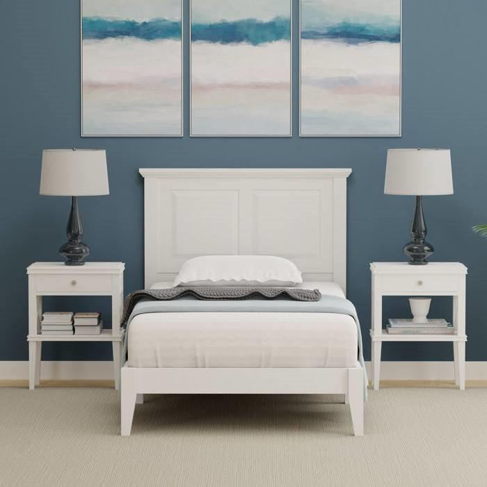 Twin Traditional Solid Oak Wooden Platform Bed Frame with Headboard in White - PRHOMZ