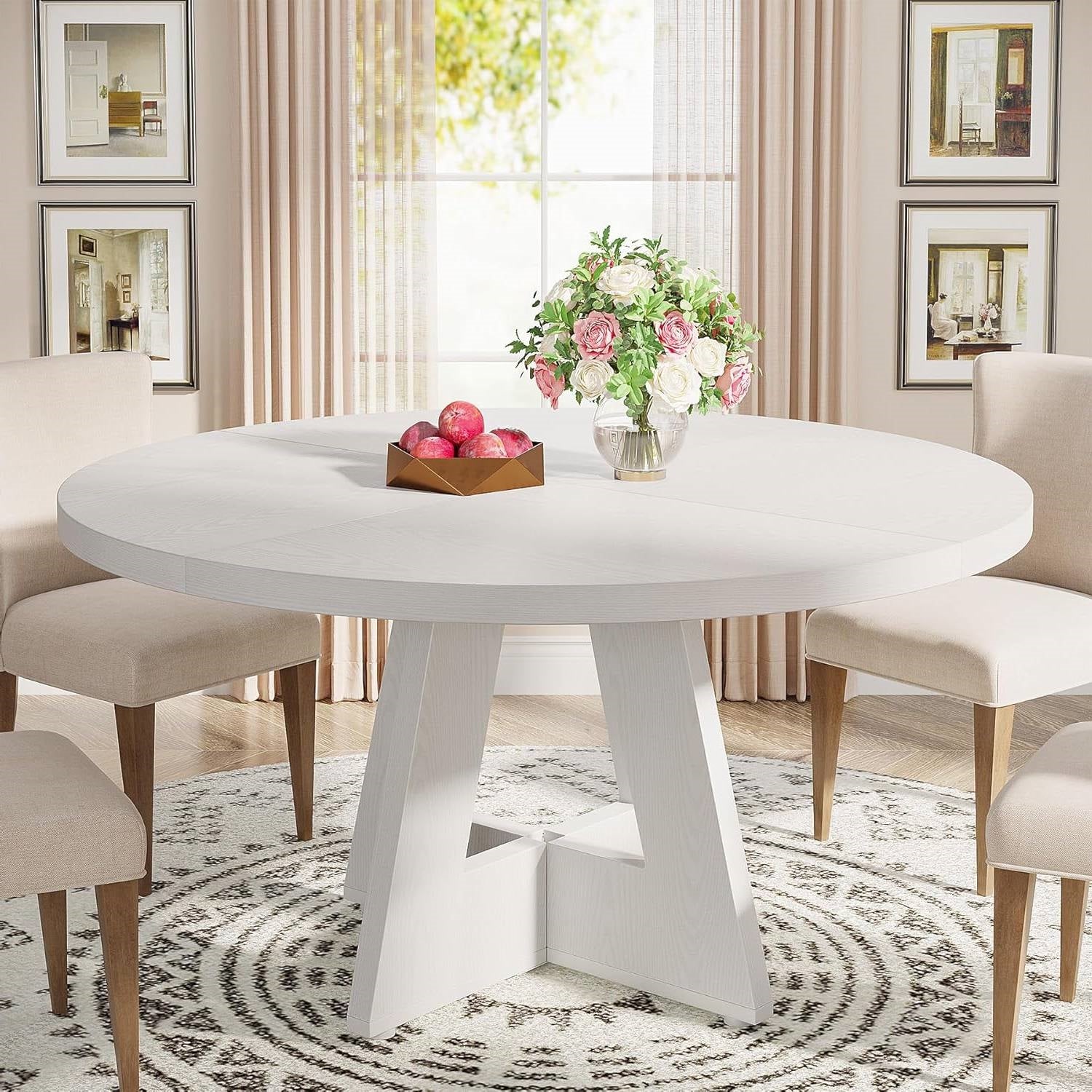 Modern Kitchen Round Circular Dining Table in White Wood Finish-1