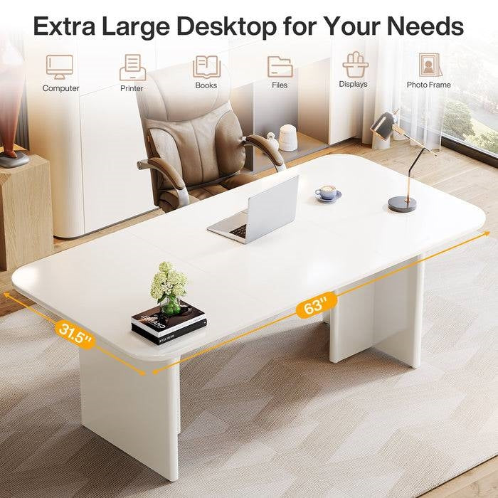 Modern Extra Large Executive Home Office Computer Desk in White-3