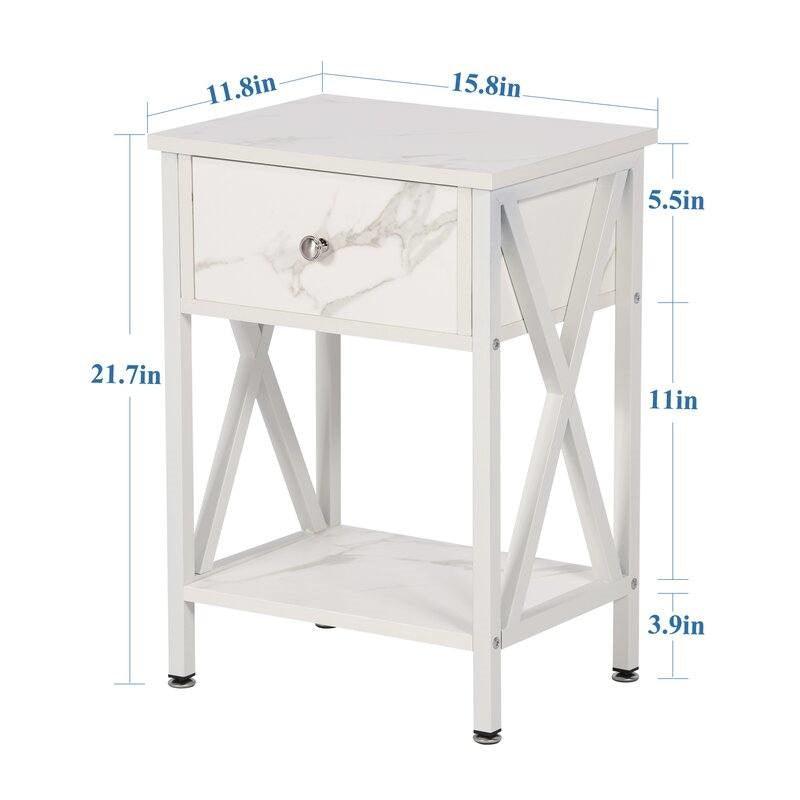 Set of 2 - Rustic Farmhouse 1-Drawer Nightstand Bedside Table in White - PRHOMZ