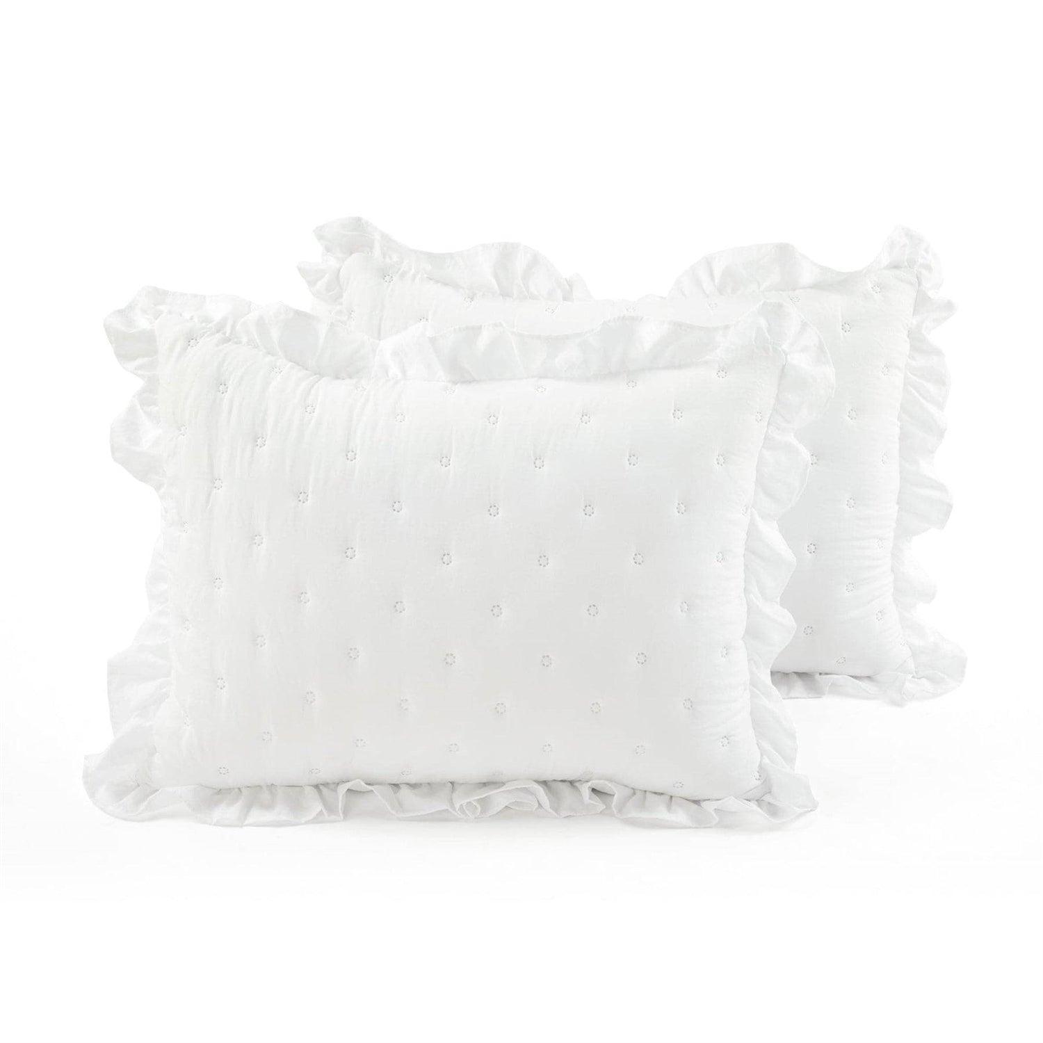 King Size Lightweight White Ruffle Reversible Oversized 3 Piece Quilt Set - PRHOMZ