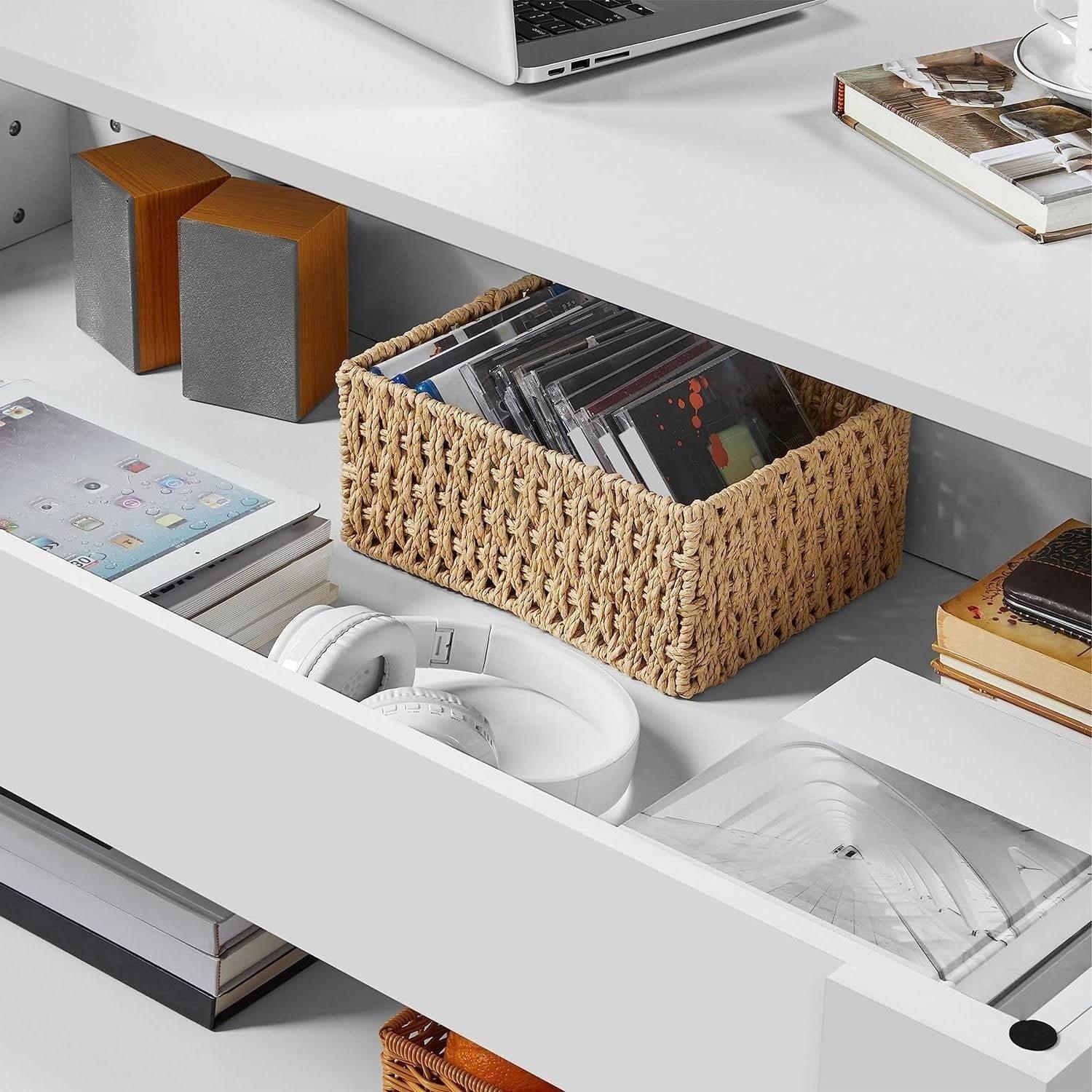 Lift-Top Coffee Table Laptop Desk TV Tray in White Wood Finish - PRHOMZ