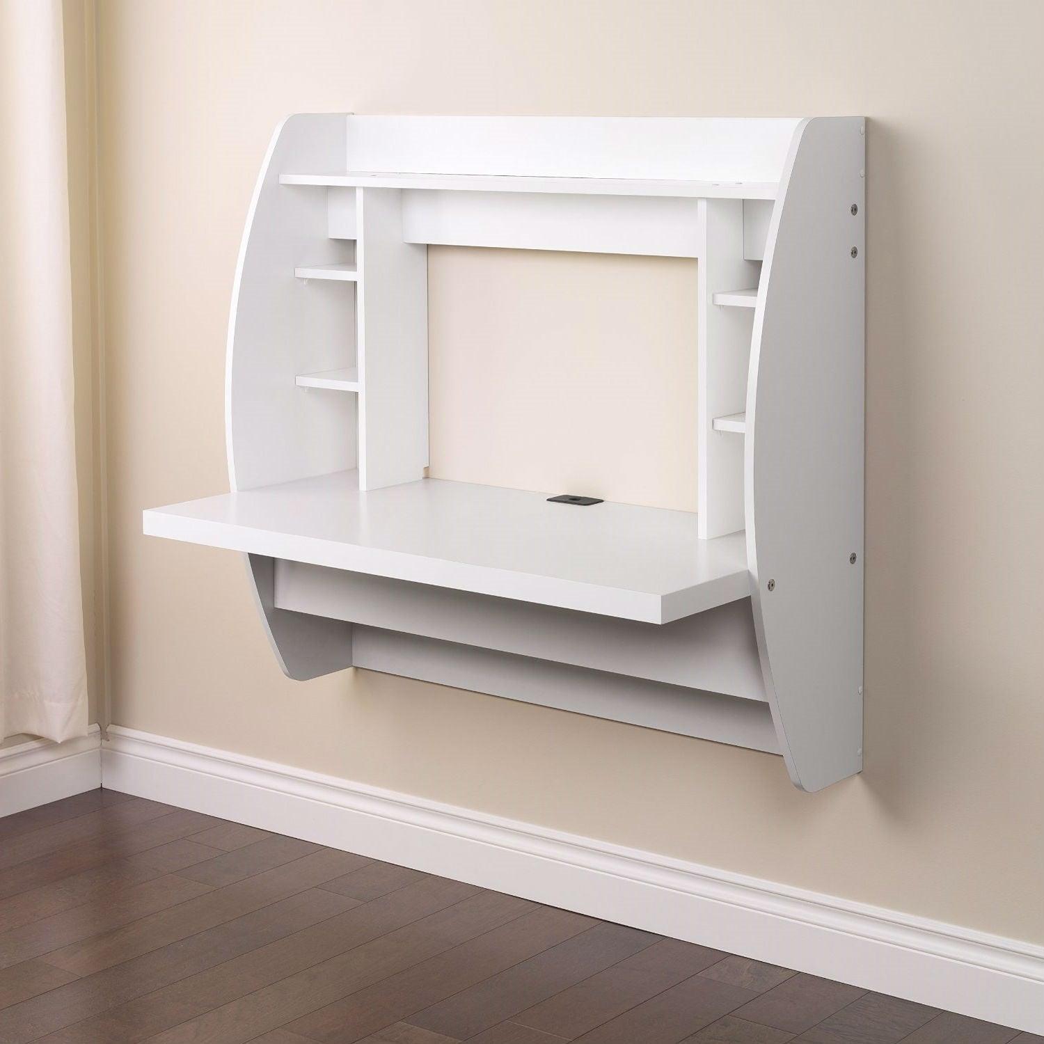 White Wall-Mounted Modern Space Saving Laptop Computer Desk - PRHOMZ