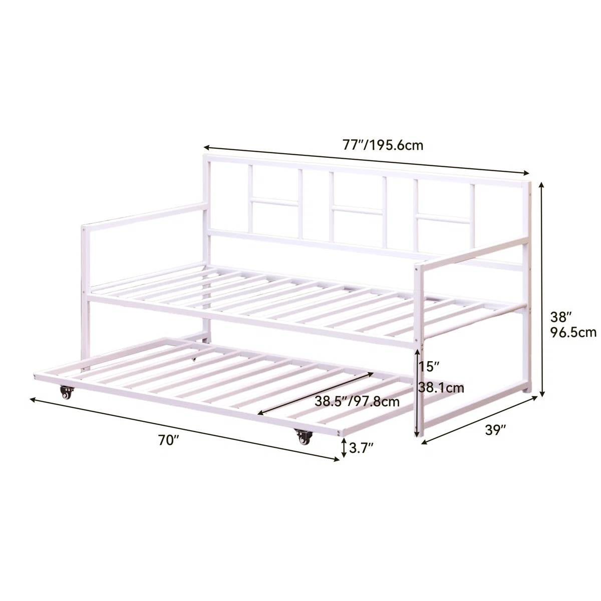 Twin size White Metal Daybed Frame with Roll Out Trundle Bed Frame-4