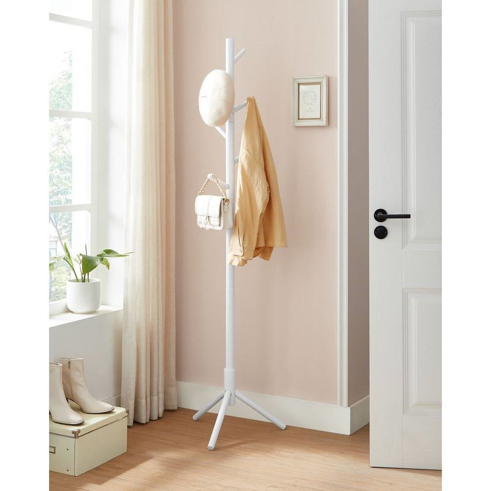 Sturdy Solid Wood Coat Rack in White Finish with 8 Hooks-0