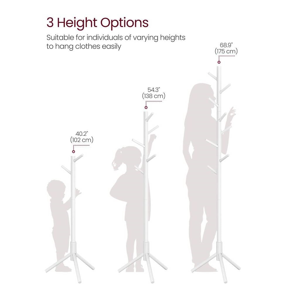 Sturdy Solid Wood Coat Rack in White Finish with 8 Hooks-2