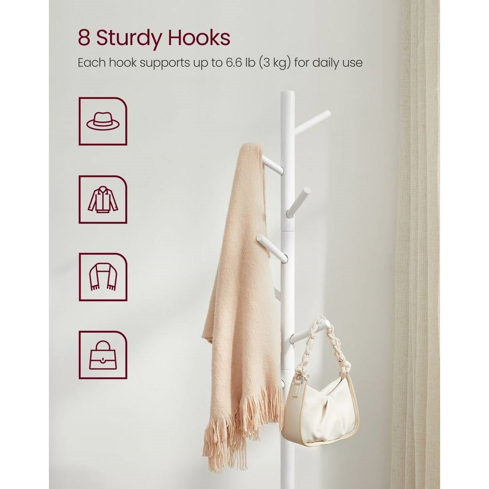 Sturdy Solid Wood Coat Rack in White Finish with 8 Hooks-3