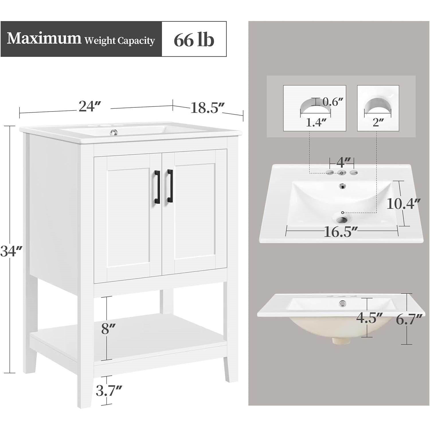 Modern White Wood Bathroom Vanity with White Ceramic Sink - PRHOMZ