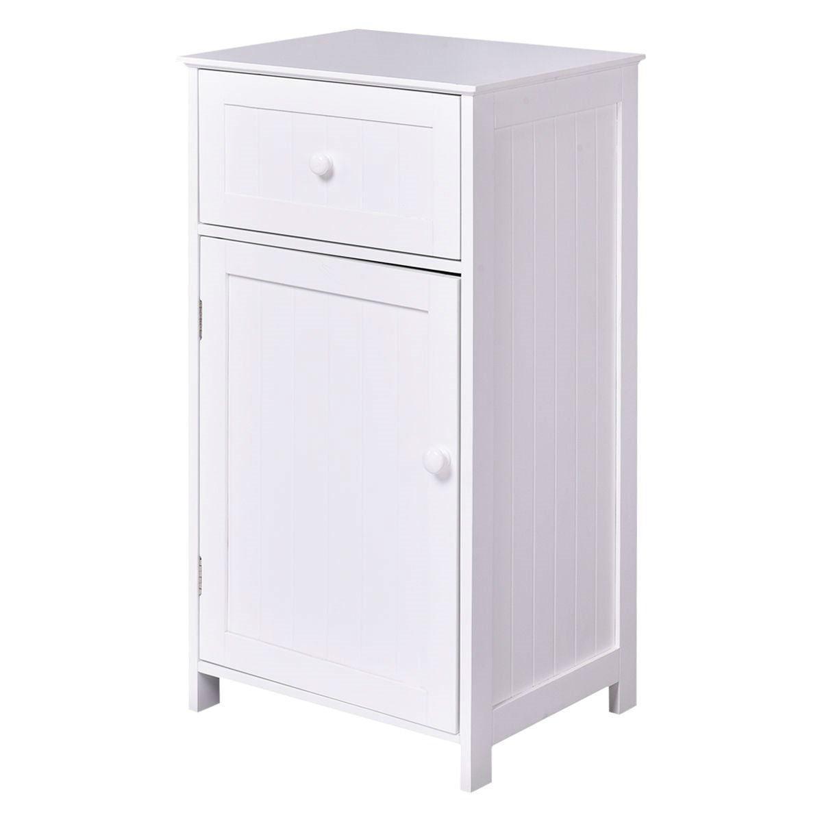 White Wood Bathroom Storage Floor Cabinet with Water Resistant Finish - PRHOMZ