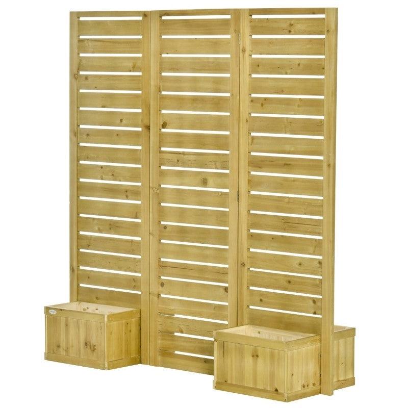 3 Panel Fir Wood Outdoor Privacy Screen with 4 Garden Bed Planters - PRHOMZ