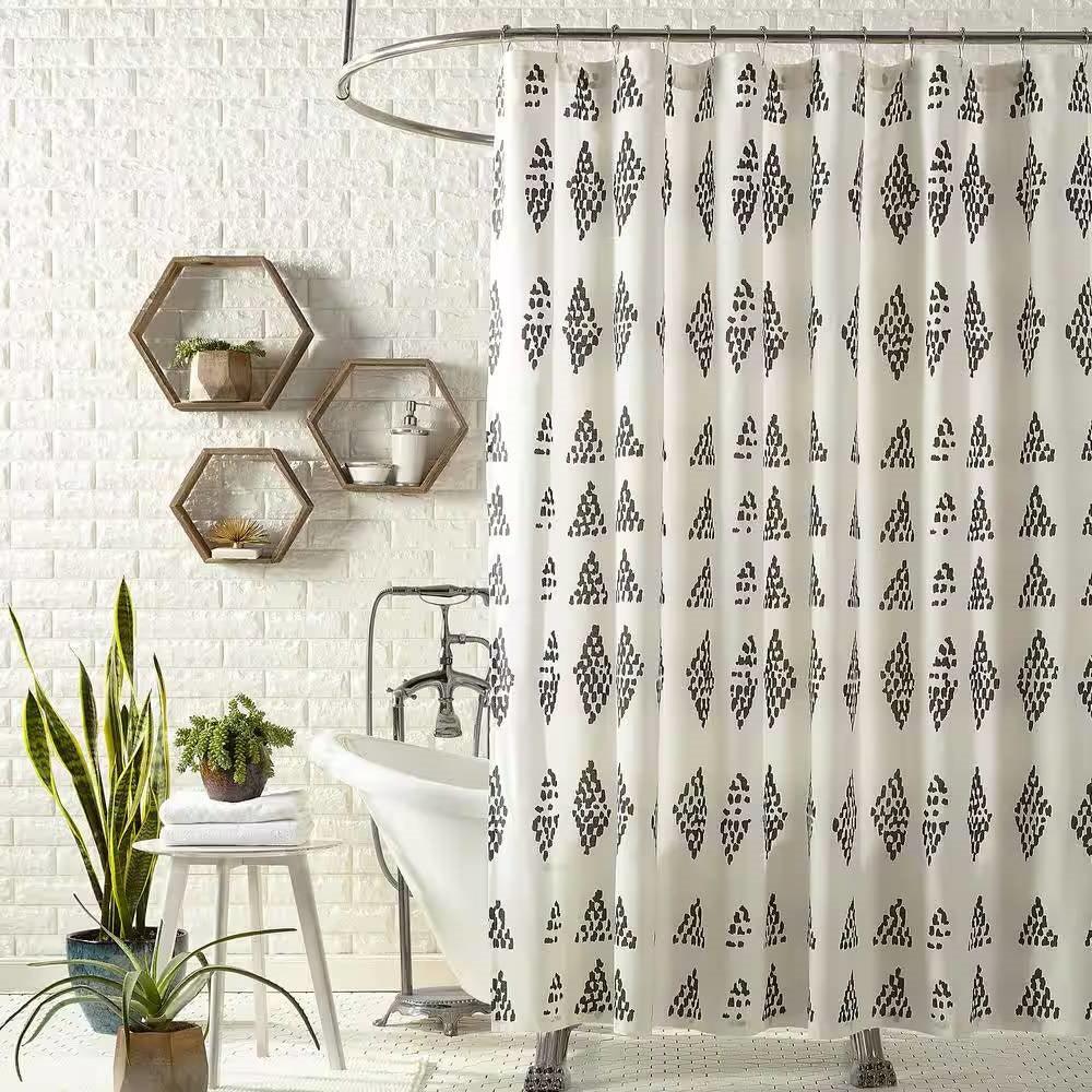 72 x 72 in. Cotton Polly Shower Curtain with Black White Rhombus Dots Pattern - PRHOMZ