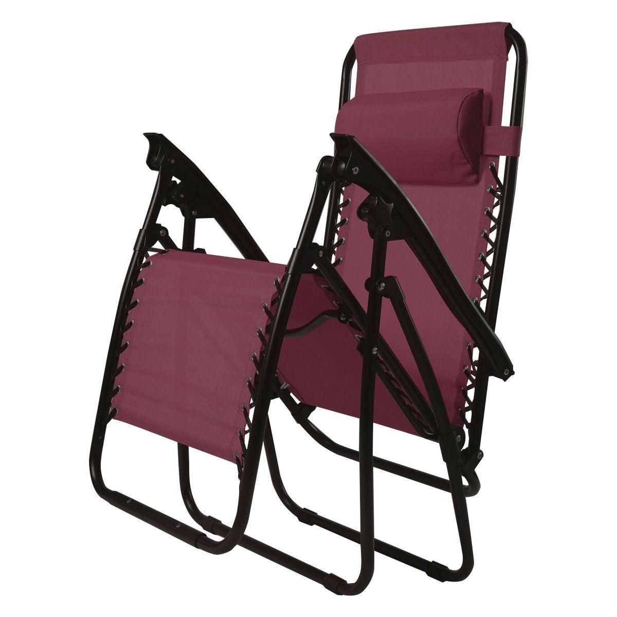 Set of 2 Burgundy Wine Red Folding Outdoor Zero Gravity Lounge Chair - PRHOMZ