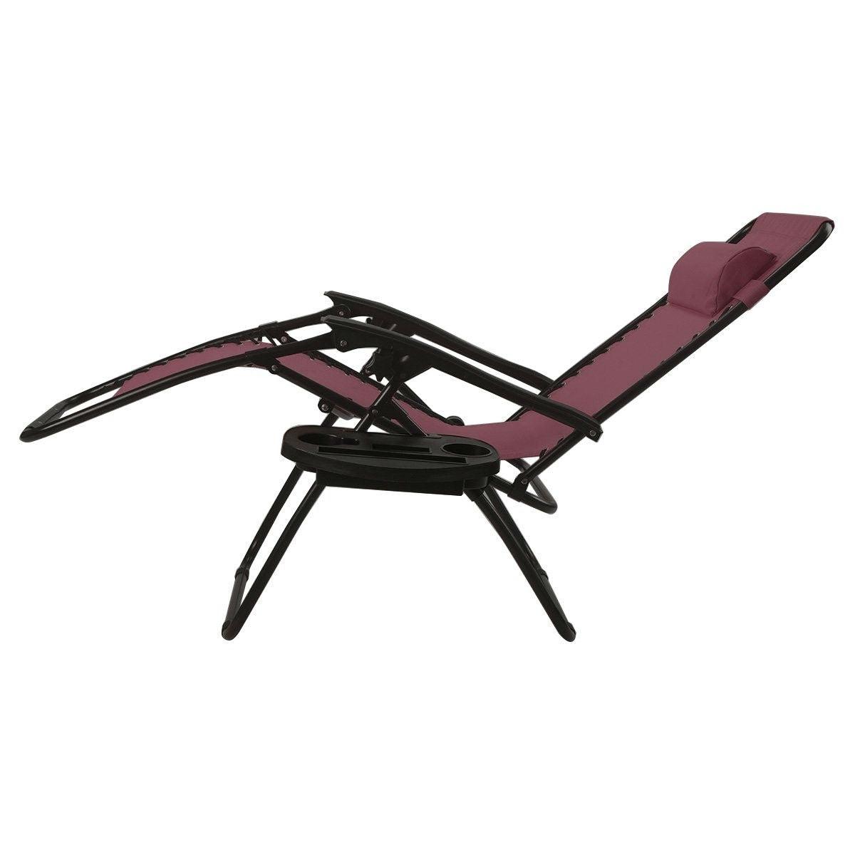 Set of 2 Burgundy Wine Red Folding Outdoor Zero Gravity Lounge Chair - PRHOMZ