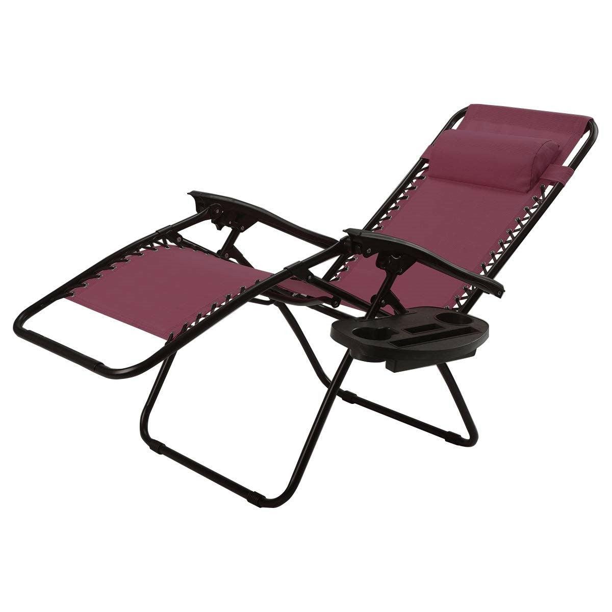 Set of 2 Burgundy Wine Red Folding Outdoor Zero Gravity Lounge Chair - PRHOMZ