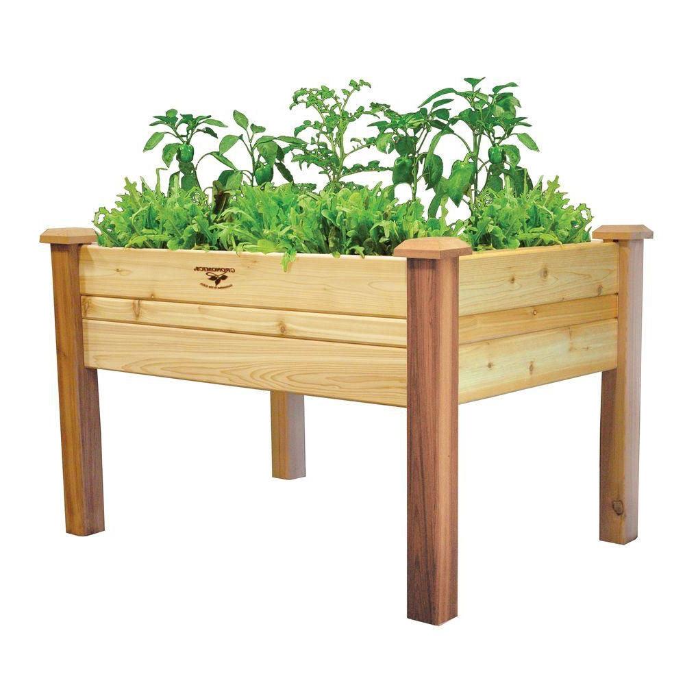 Elevated 2Ft x 4-Ft Cedar Wood Raised Garden Bed Planter Box - Unfinished - PRHOMZ