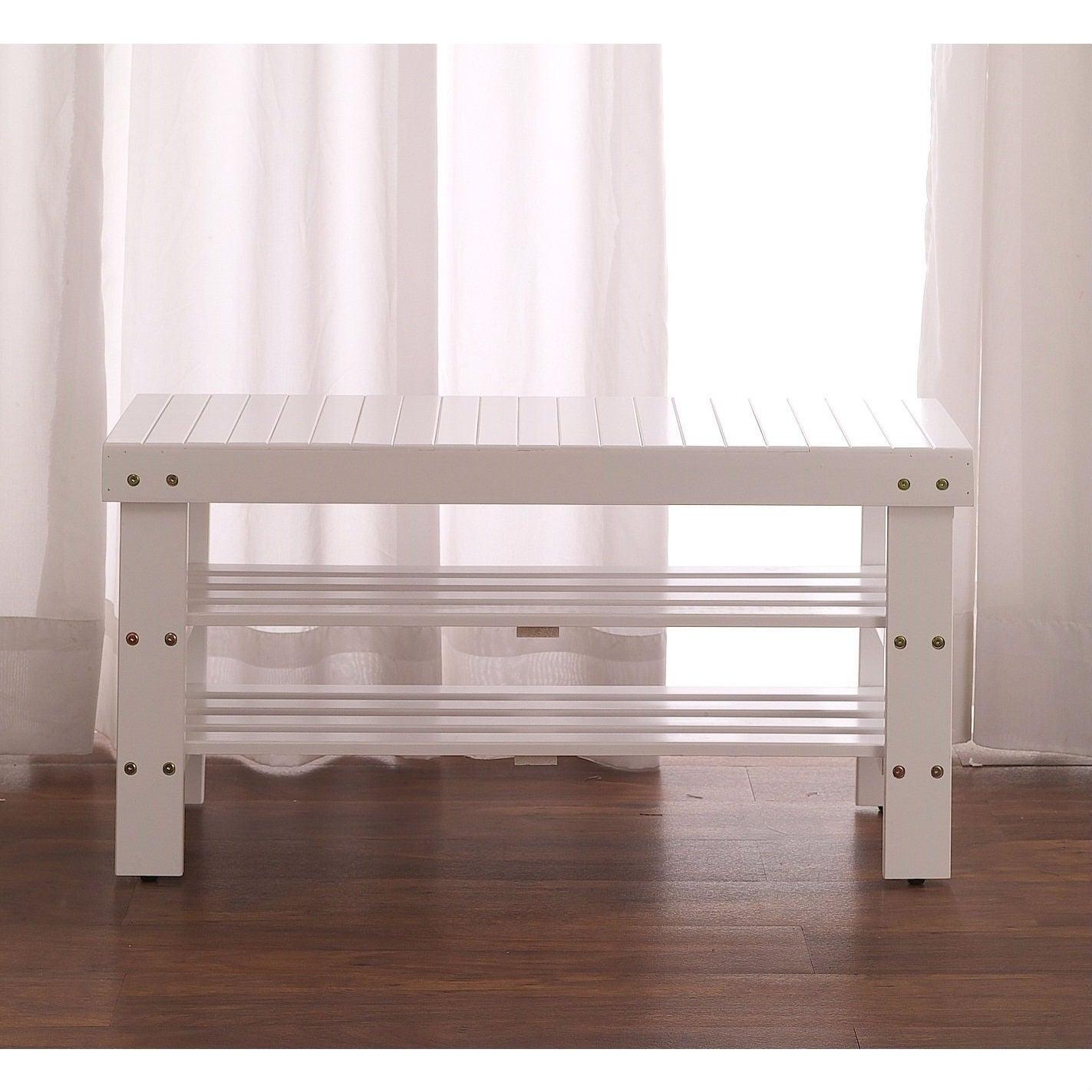 Solid Wood Shoe Rack Entryway Storage Bench in White - PRHOMZ