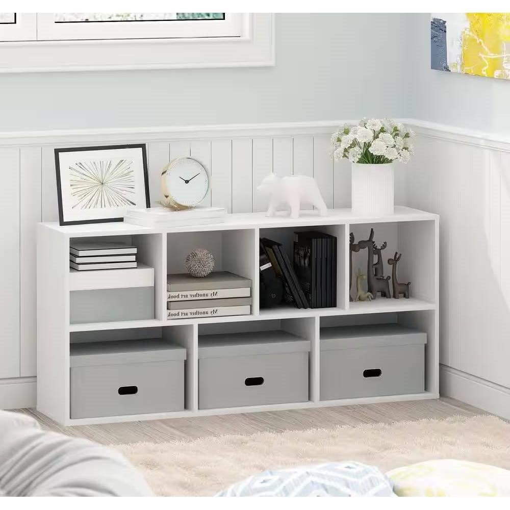 Modern 42-inch High Bookcase with 7 Open Shelves in White Wood Finish - PRHOMZ