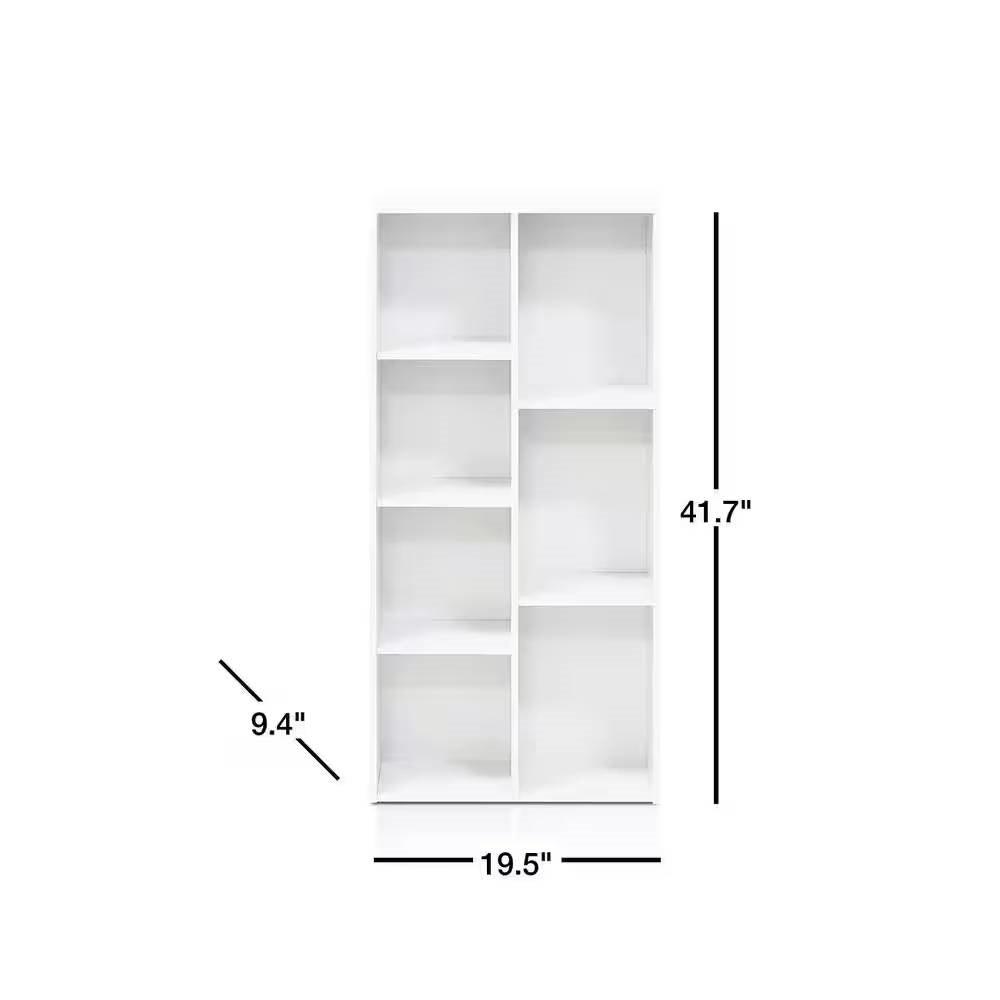 Modern 42-inch High Bookcase with 7 Open Shelves in White Wood Finish - PRHOMZ