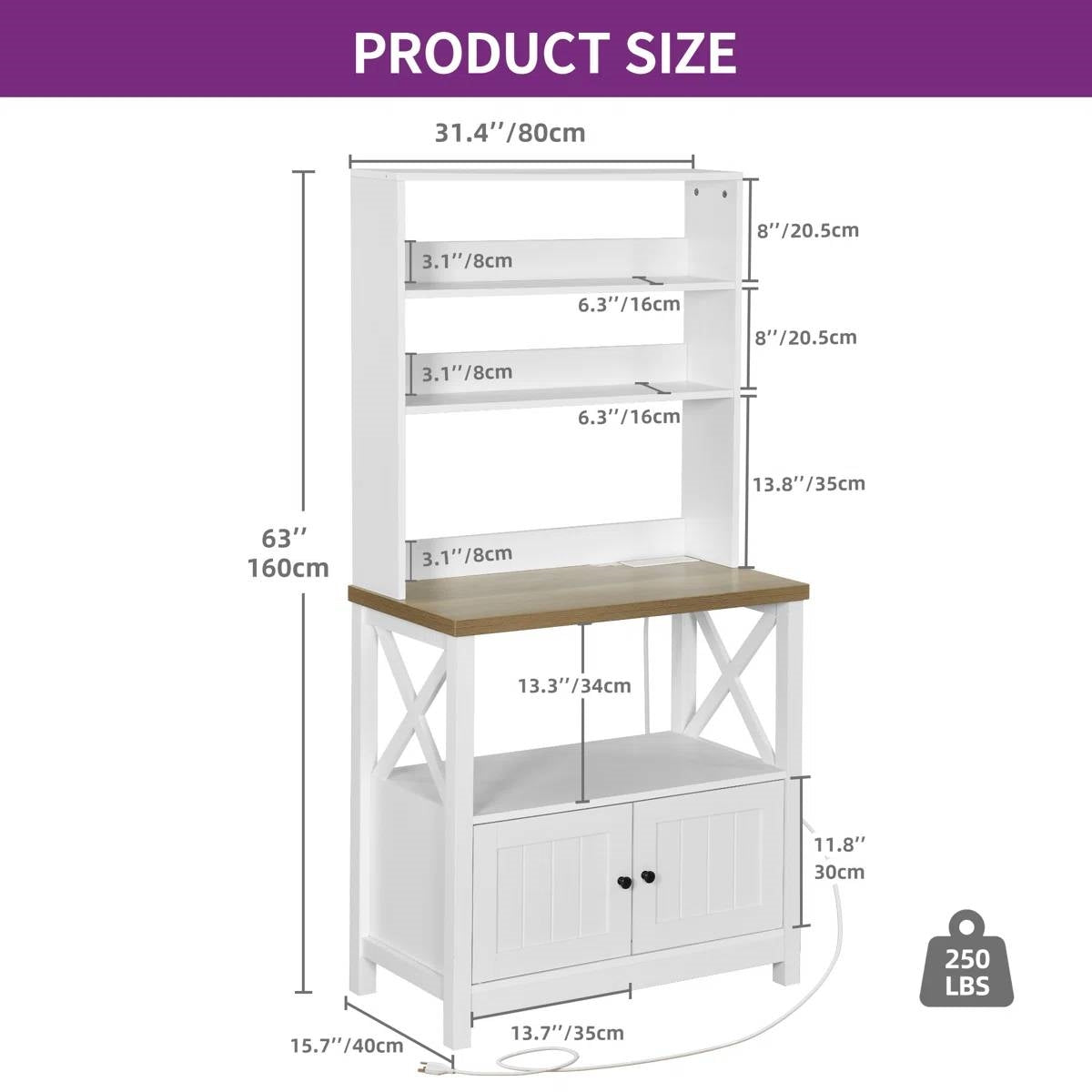 White Modern Farmhouse Baker's Rack Kitchen Shelving Unit Storage Cabinet-4