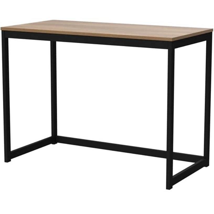 Modern Home Office Laptop Computer Desk Table with Black Metal Frame Wood Top - PRHOMZ