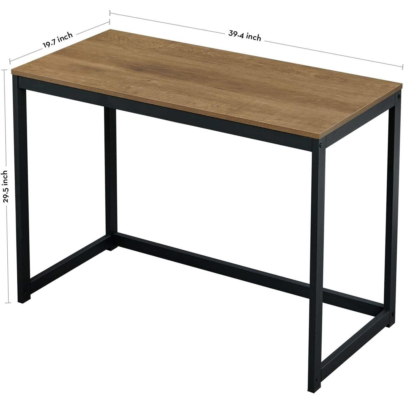 Modern Home Office Laptop Computer Desk Table with Black Metal Frame Wood Top - PRHOMZ