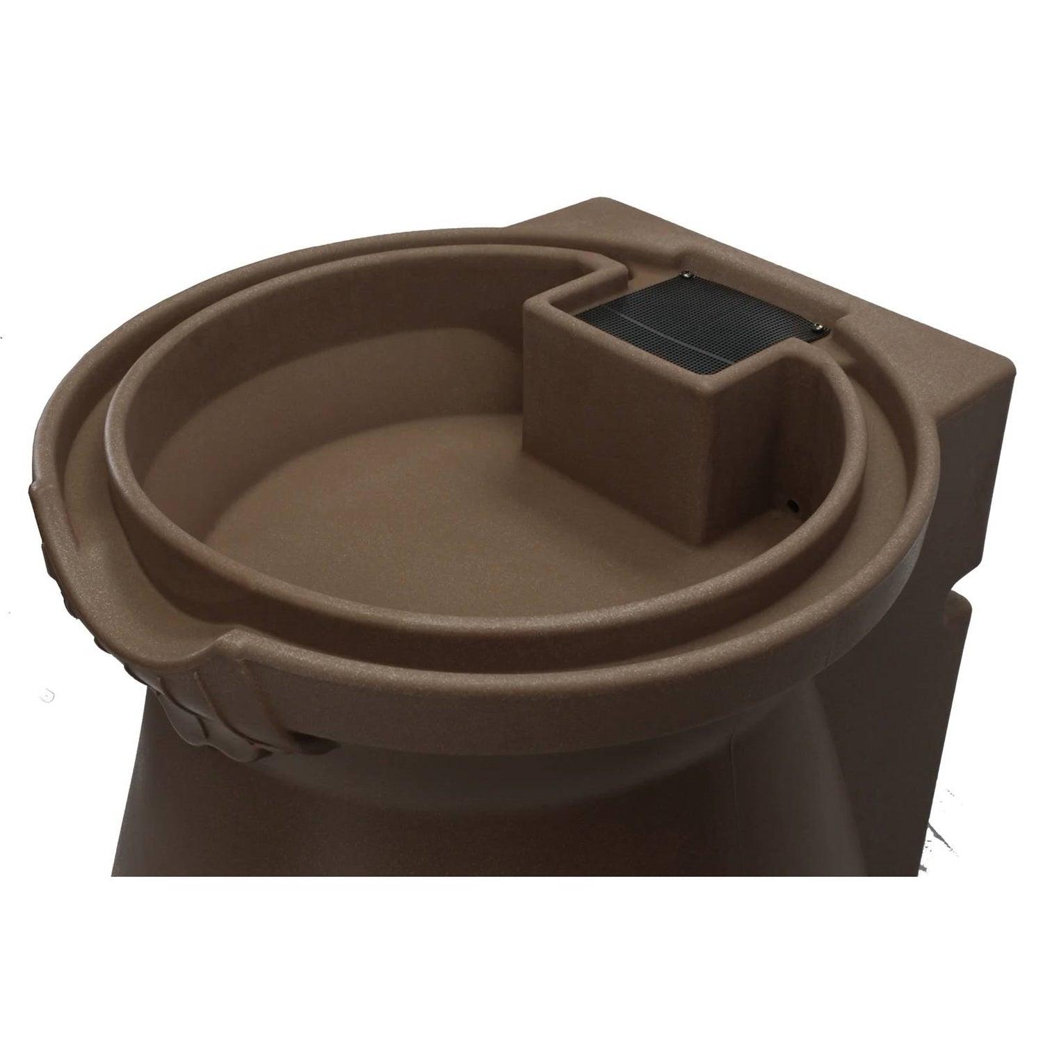 Brown Oak 65 Gallon Plastic Urn Rain Barrel with Planter Top - PRHOMZ