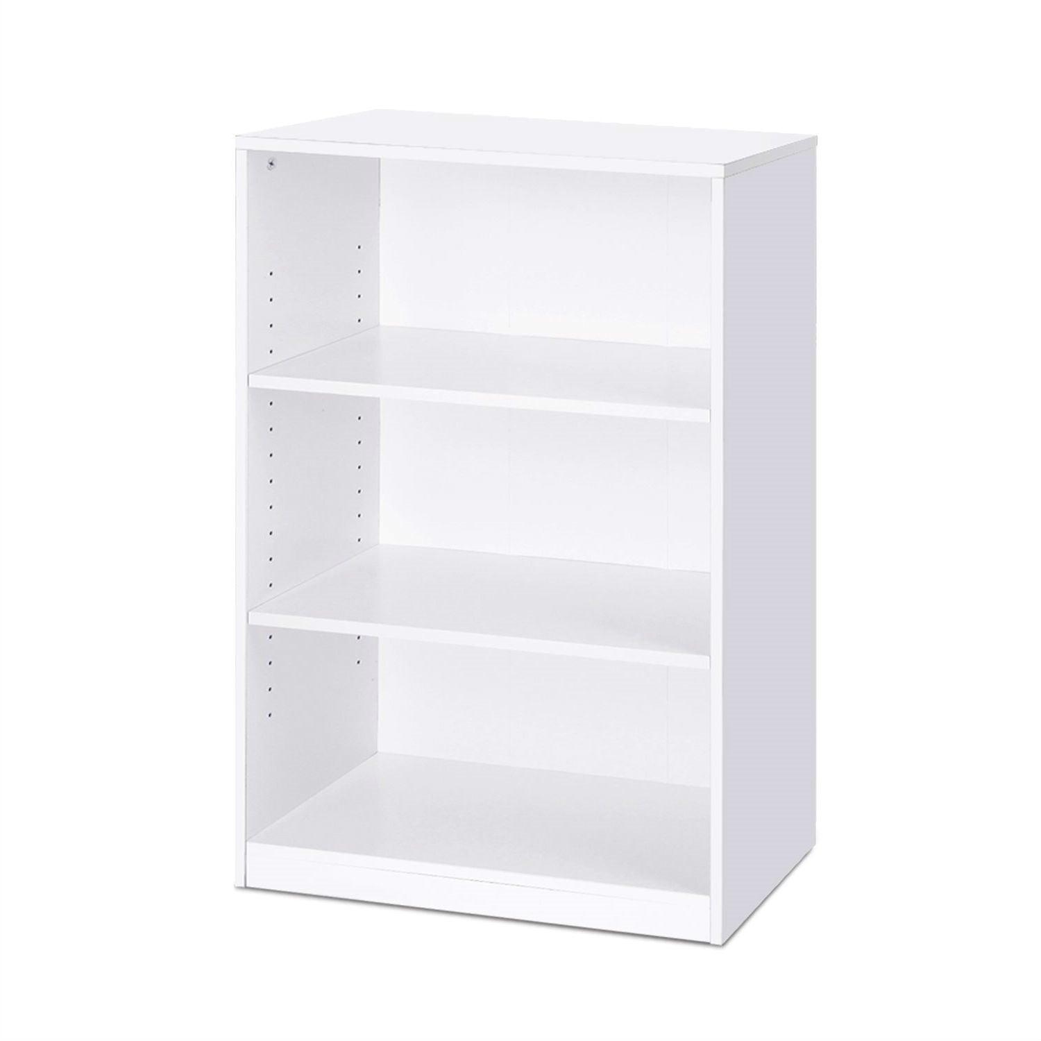 Modern 3-Shelf Bookcase in White Wood Finish - PRHOMZ