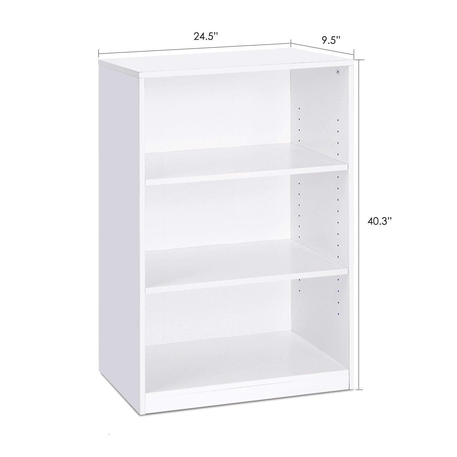 Modern 3-Shelf Bookcase in White Wood Finish - PRHOMZ