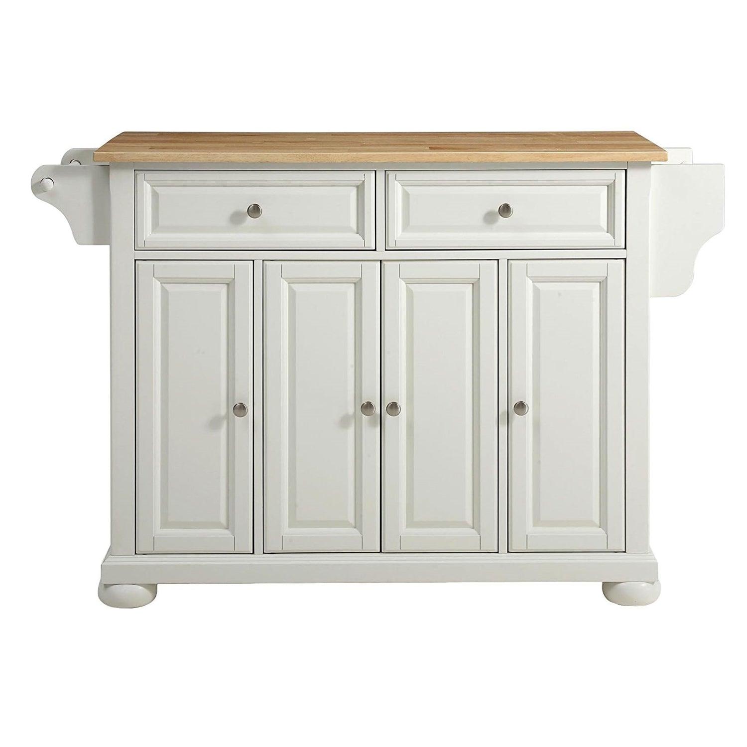 White Kitchen Island Storage Cabinet with Solid Wood Top - PRHOMZ
