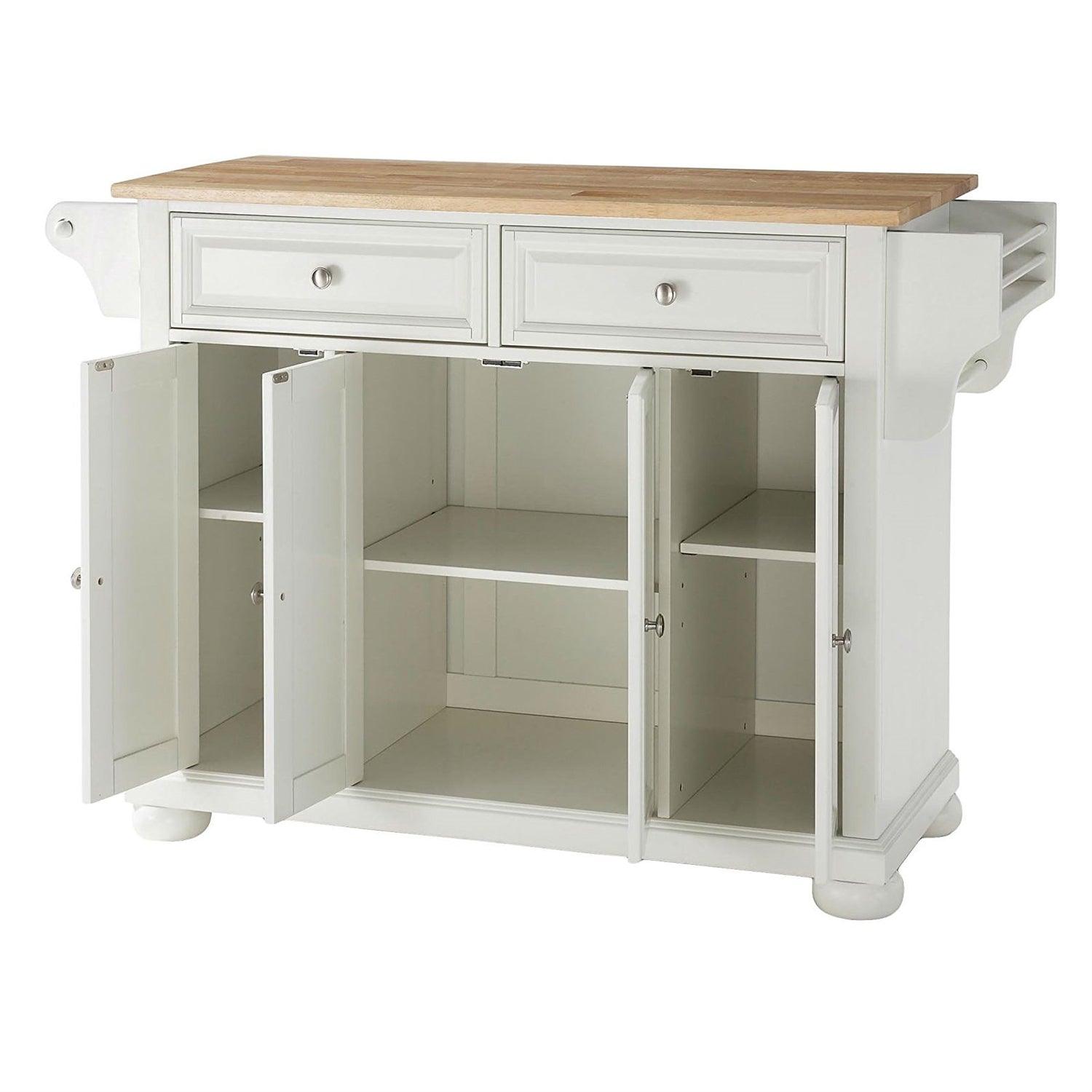 White Kitchen Island Storage Cabinet with Solid Wood Top - PRHOMZ