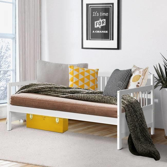 Twin size 2-in-1 Wood Daybed Frame Sofa Bed in White Finish - PRHOMZ