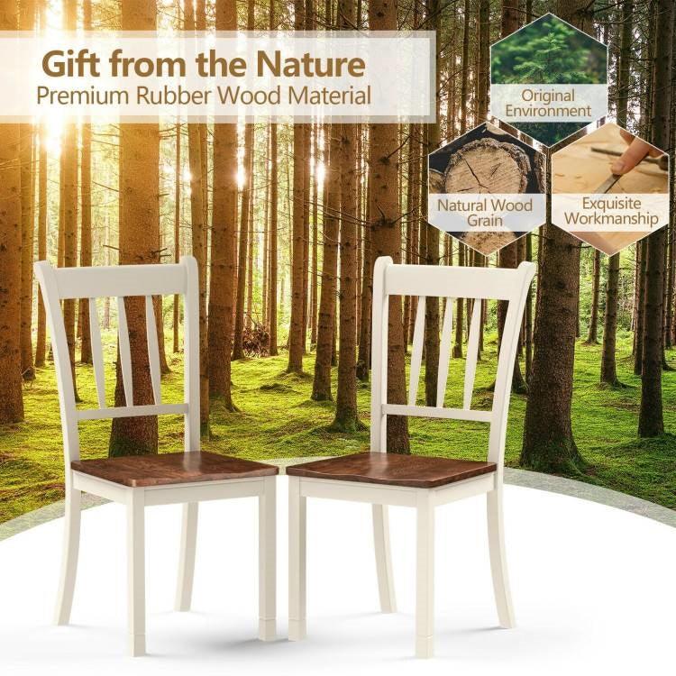 Set of 2 Solid Wood White Mission Style Armless Dining Chair with Brown Seat - PRHOMZ