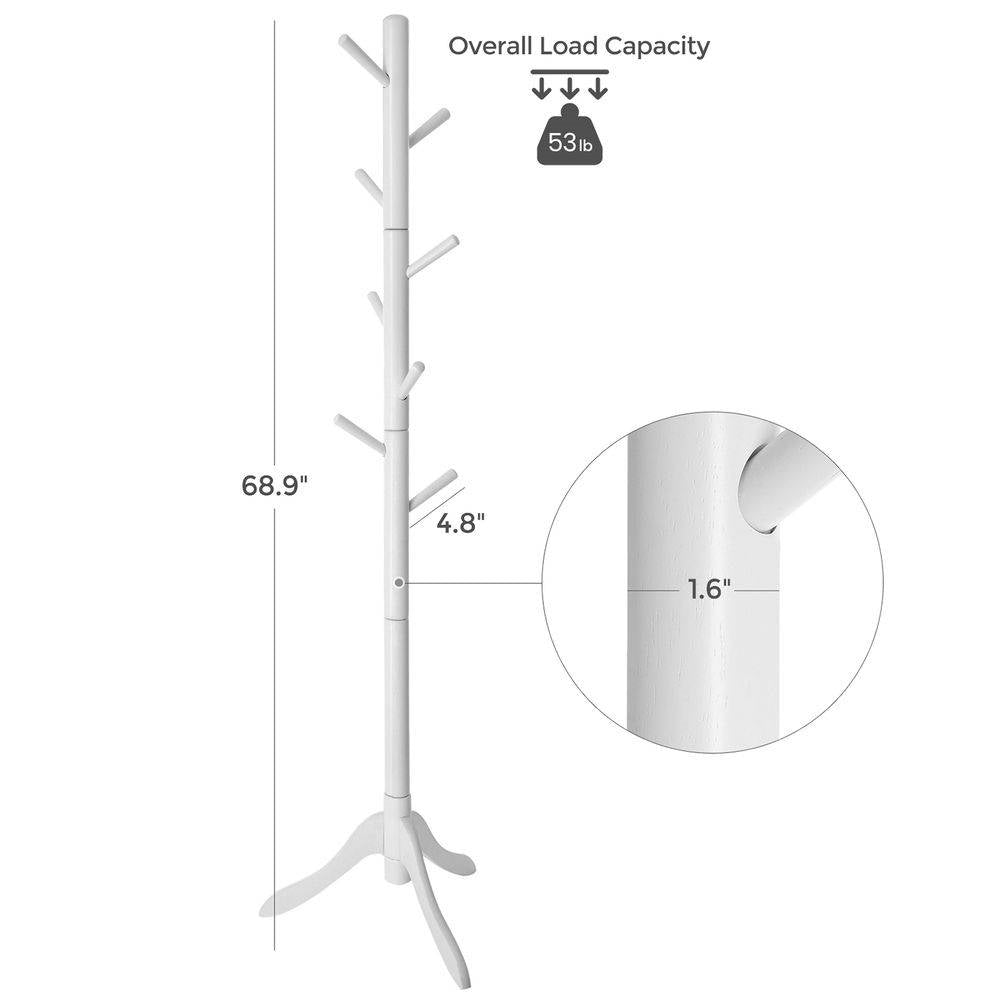 Modern Solid Wood Coat Rack in White Finish with 8 Hooks-4