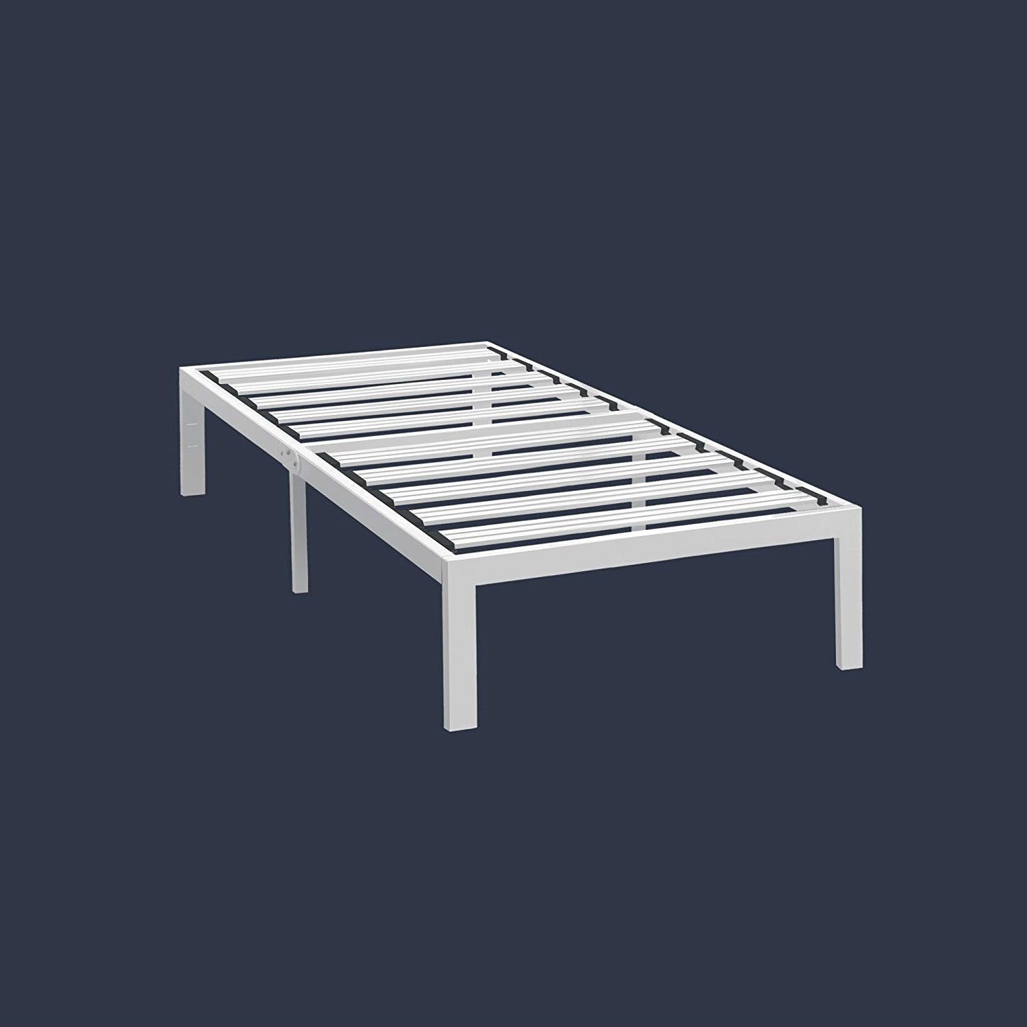 Twin size Heavy Duty Steel Platform Bed Frame in White - PRHOMZ