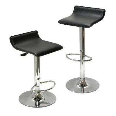 Set of 2 Modern Air-Lift Adjustable Bar Stools with Black Seat - PRHOMZ