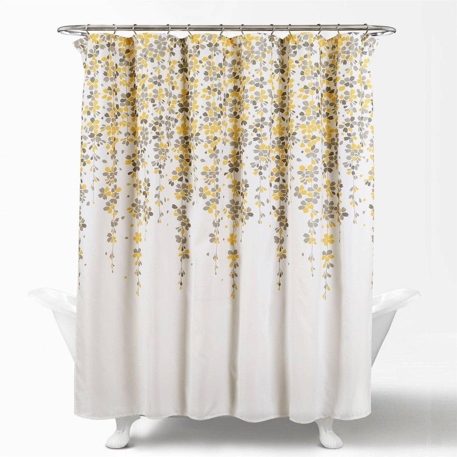 72-inch Off-White Beige Cream Yellow Grey Floral Vines Flowers Shower Curtain - PRHOMZ