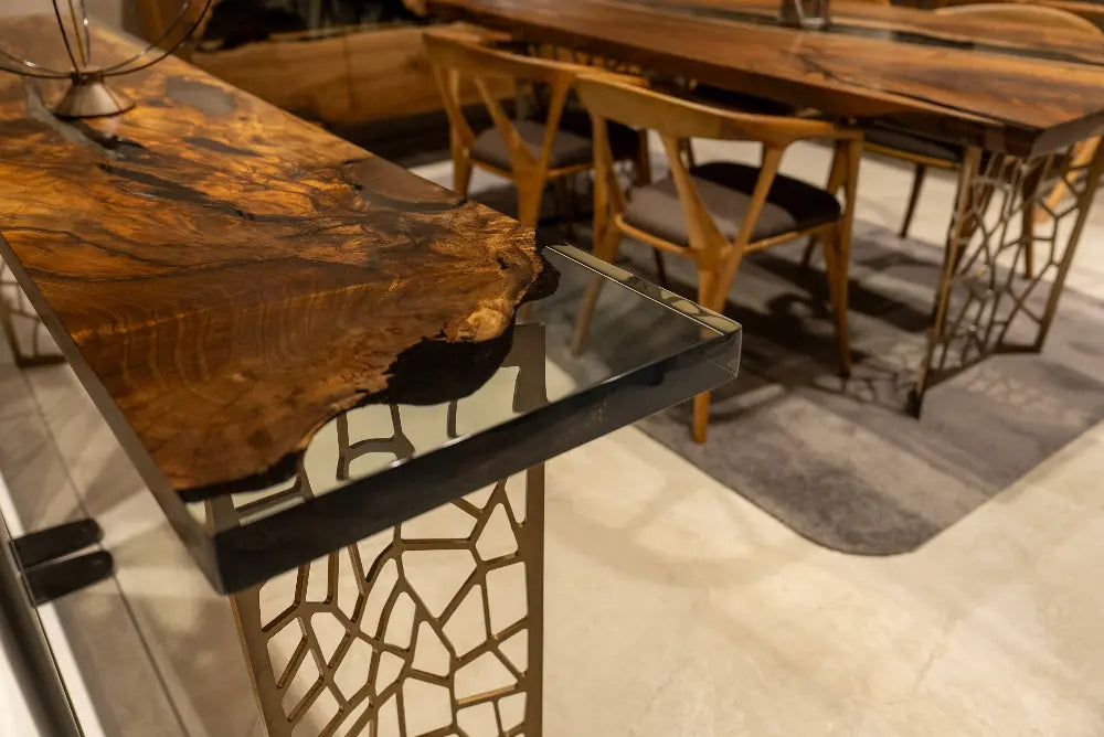 Walnut wood and resin sofa & entry table | Voronoi collection