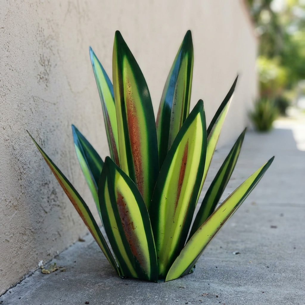 Metal Agave Garden Sculpture with Layered Leaves | Weatherproof Outdoor Decor