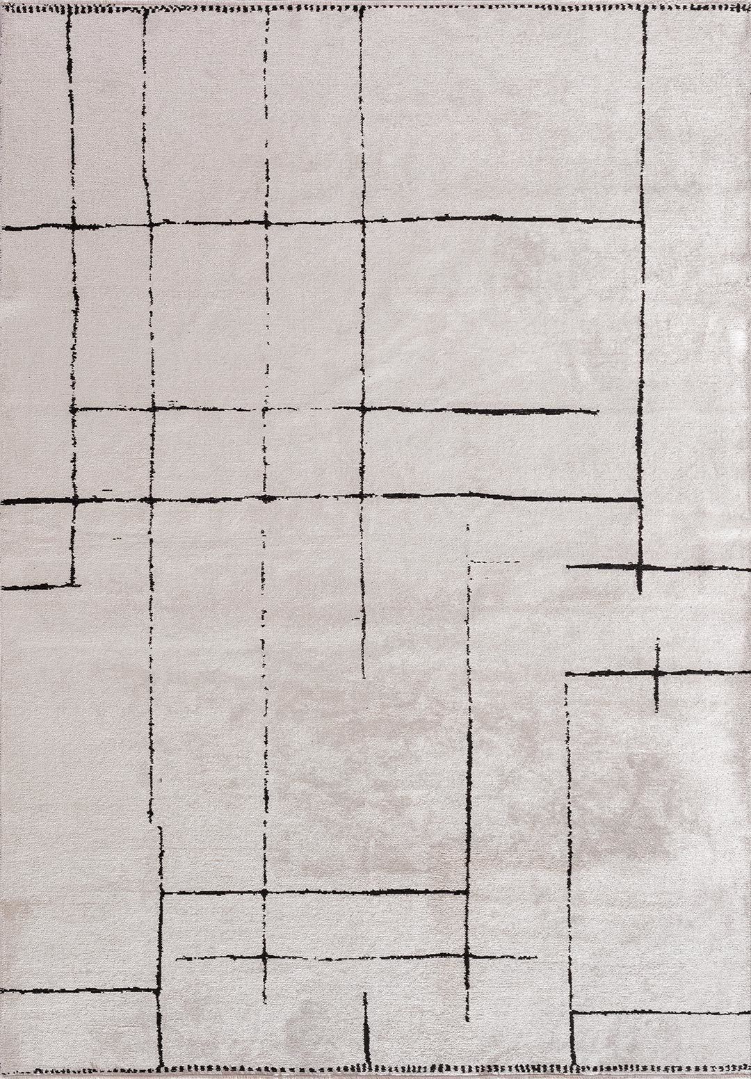 Black Thin Striped Cream Rug - Minimalist Area Rug | Alpken