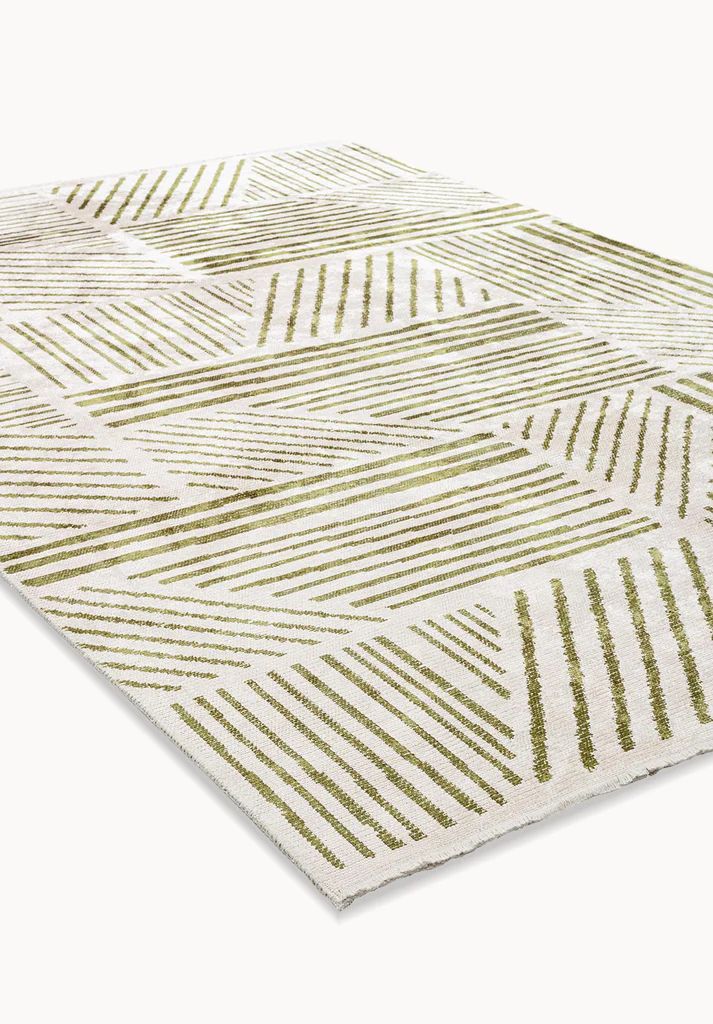 Green Meadow Patterned White Rug - Nature-Inspired Area Rug | Alpken
