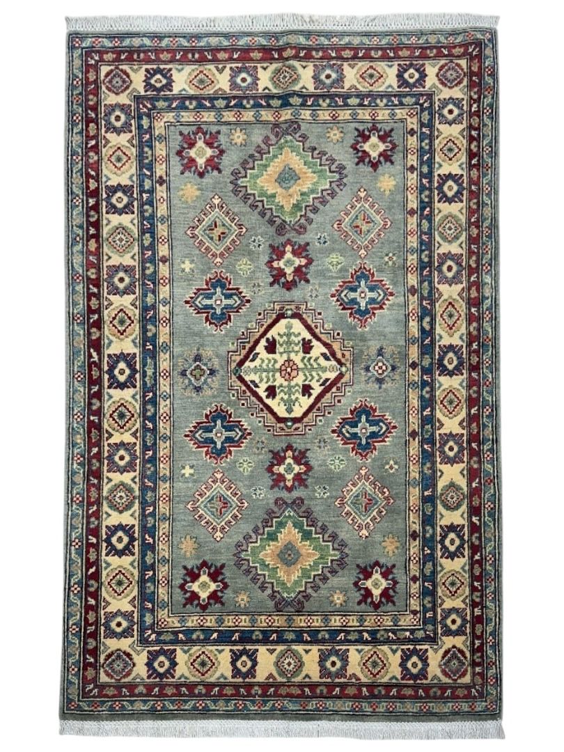 Hand-Knotted Afghani Kazak Wool Rug – 4’ x 6’