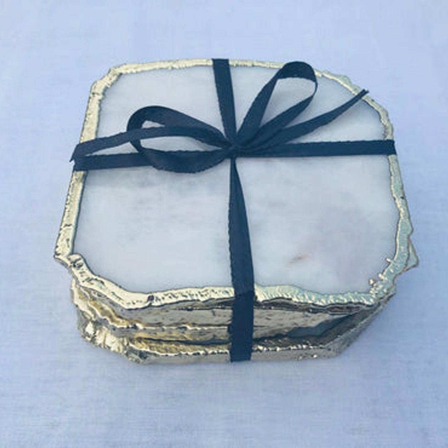 White Agate - Set of 4 large Coasters/Personalised Momentos - PRHOMZ