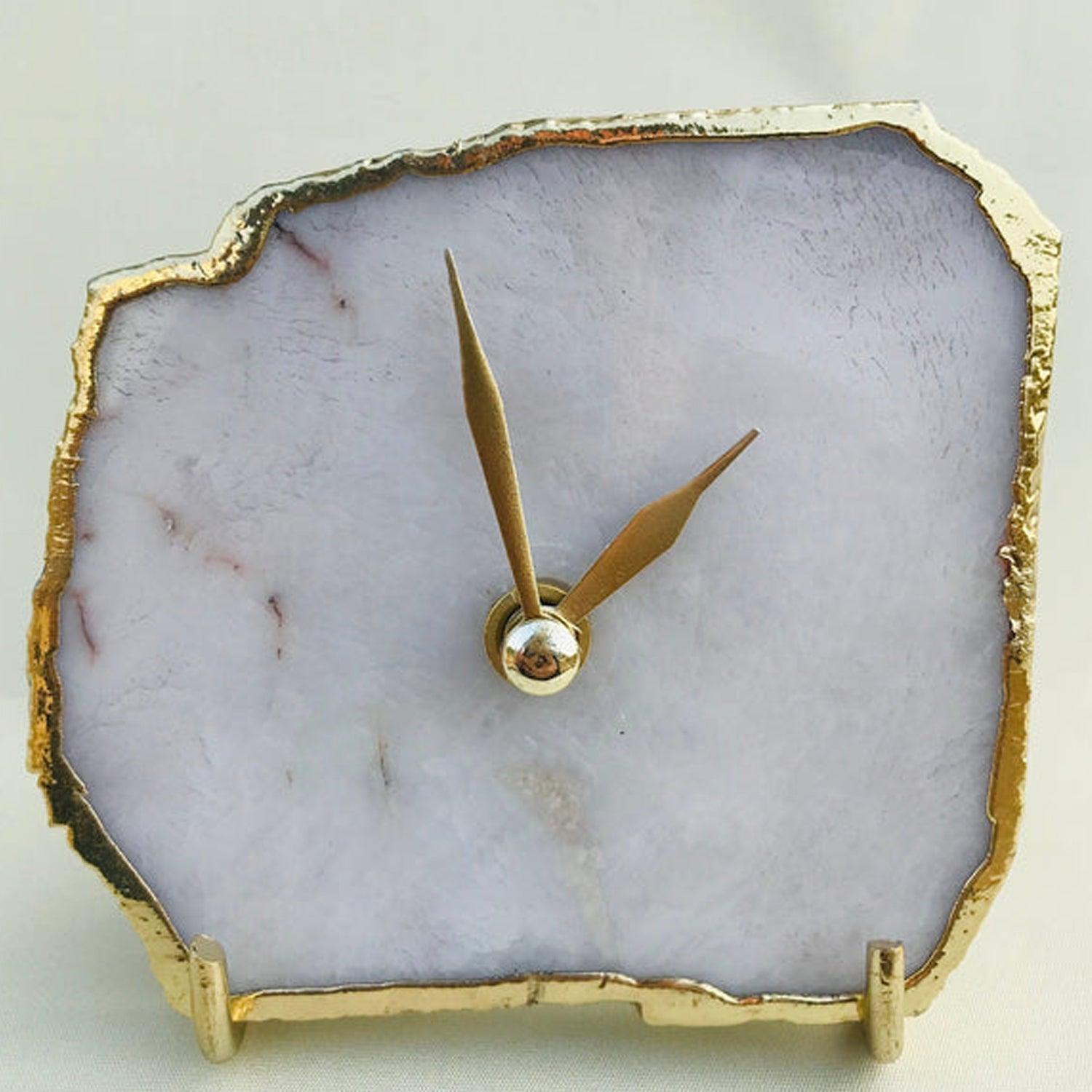 White Agate Desk/Wall Clock/Personalised Momento - PRHOMZ