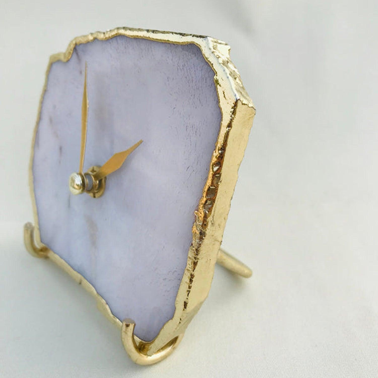 White Agate Desk/Wall Clock/Personalised Momento - PRHOMZ