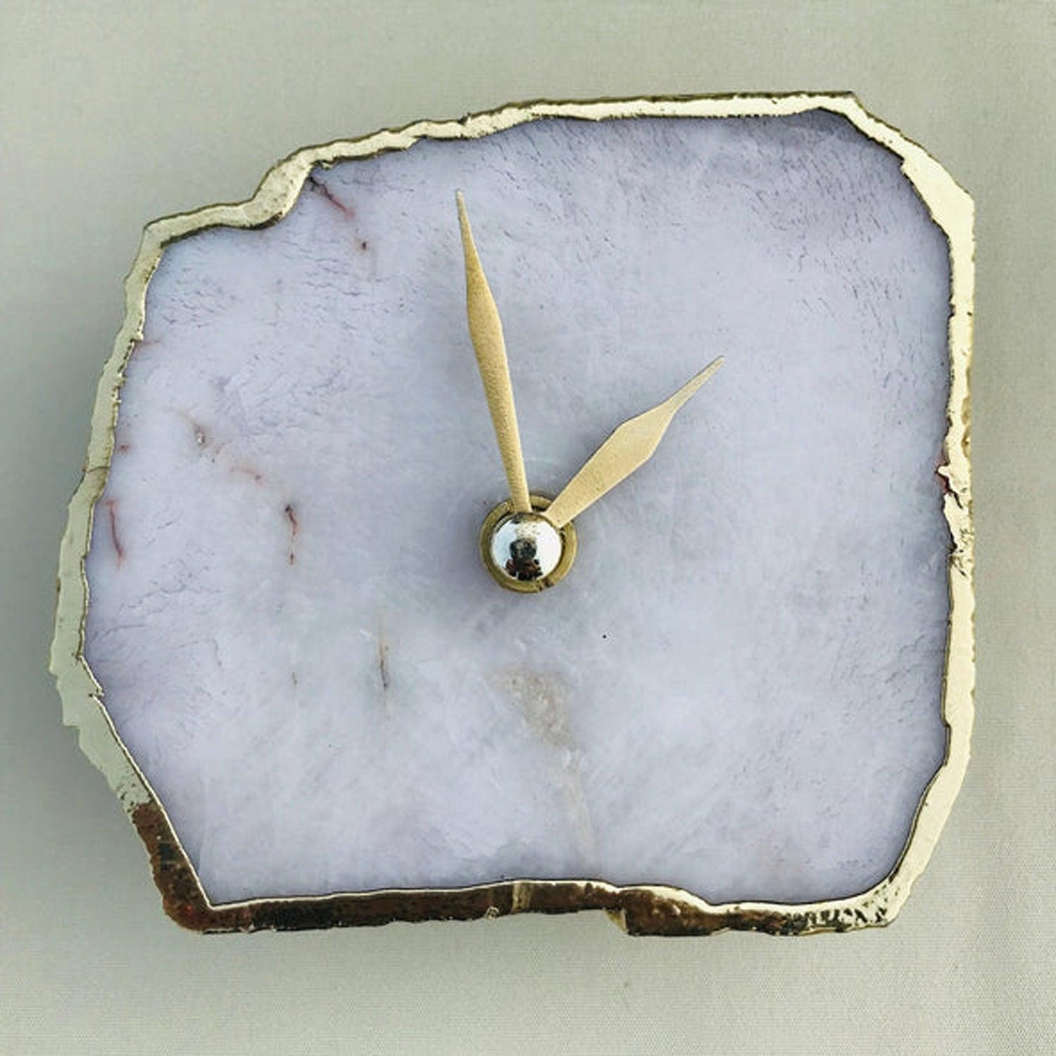 White Agate Desk/Wall Clock/Personalised Momento - PRHOMZ