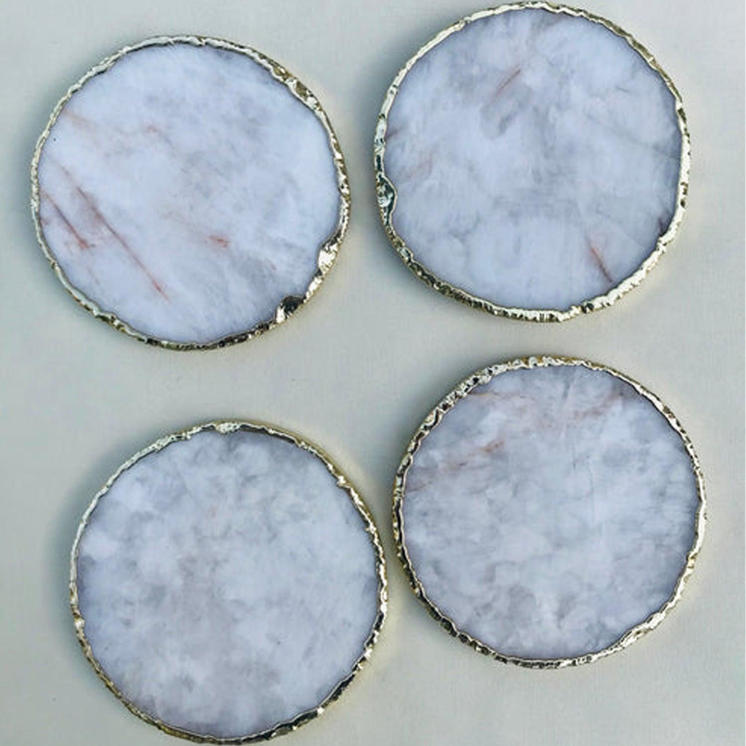 White Agate Hand Rounded Coasters - Set of 4 Large Coasters/Personalised Momentos - PRHOMZ